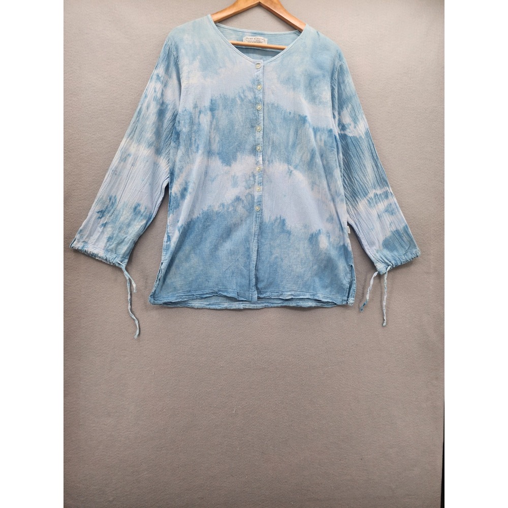 Just Cruizin Womens Medium Blue Tie Dye Cotton Gauze Button Front‎ Blouse Top M